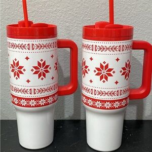 Festive Red and White Travel Mugs BUNDLE
